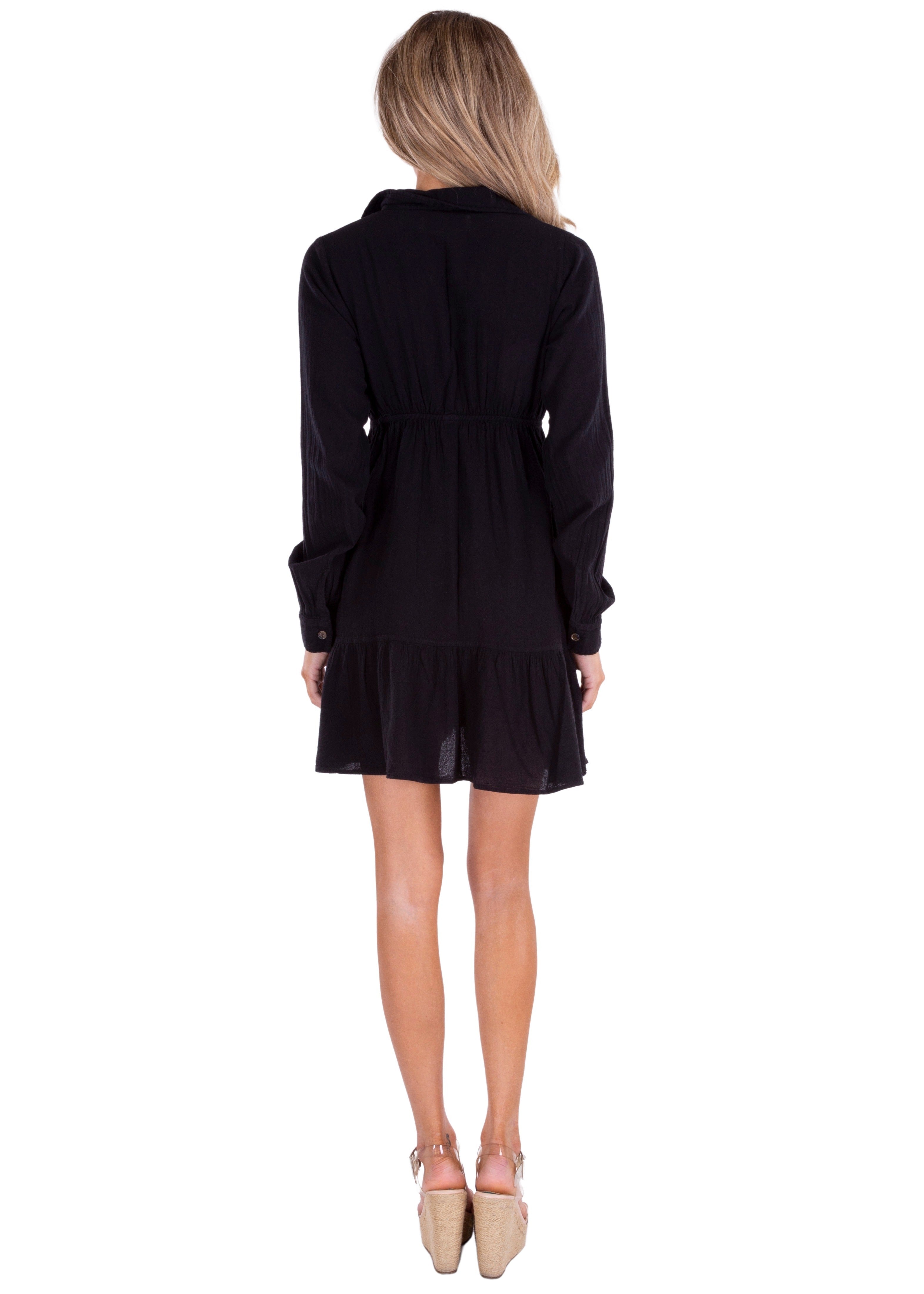 black cotton tunic dress Black Cotton A-Line Tunic Dress with Pocket Made in Italy